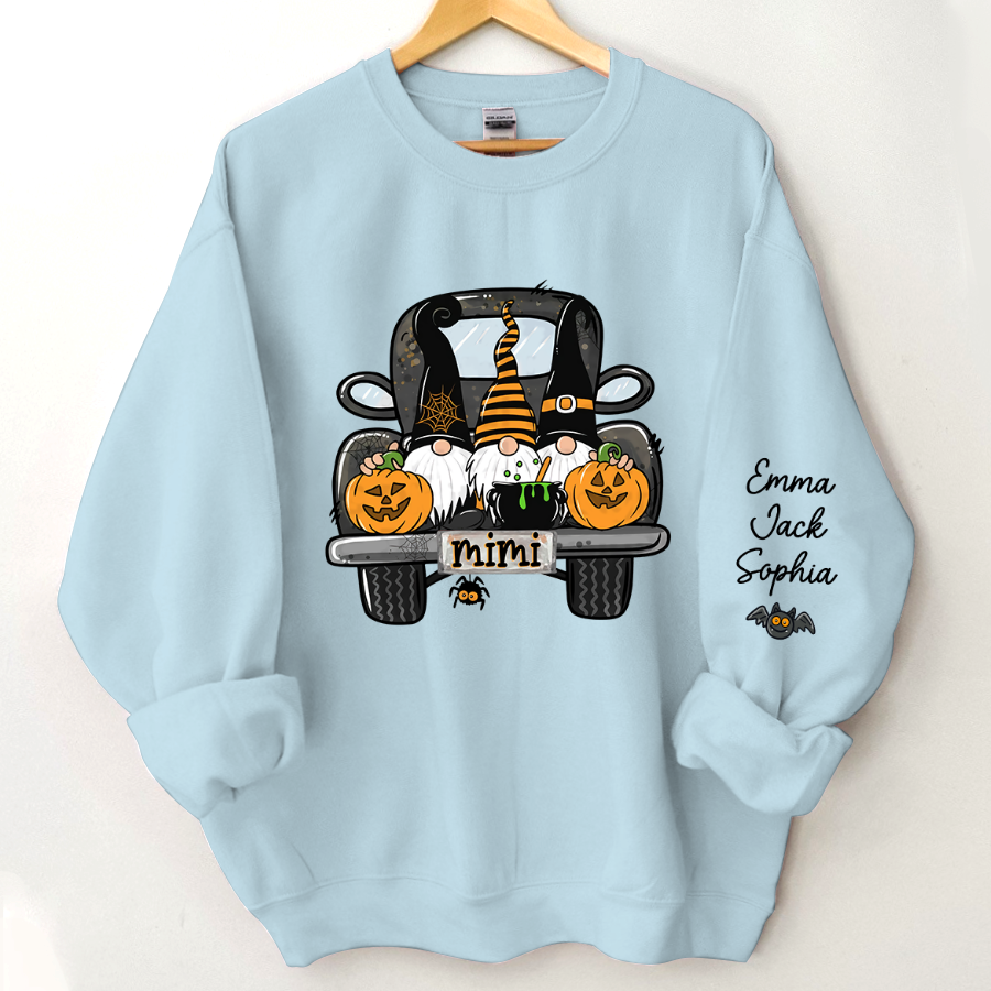 Personalized Halloween Truck Gnome And Grandkids Sweatshirt