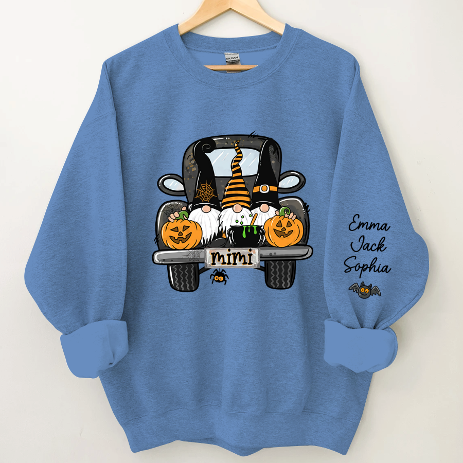 Personalized Halloween Truck Gnome And Grandkids Sweatshirt