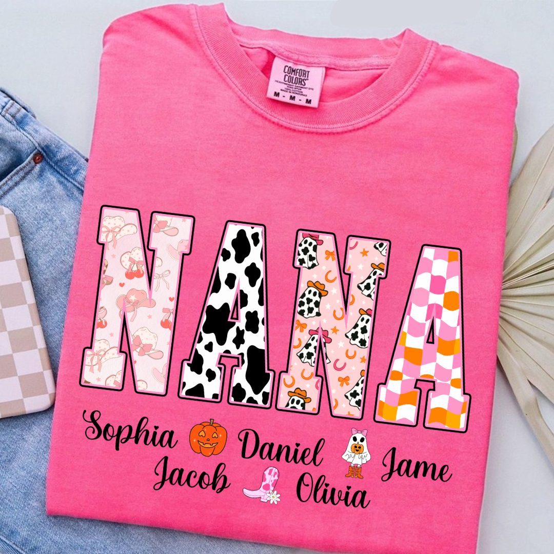 Ghost Halloween Fall Custom Nana And Grandkids Shirt