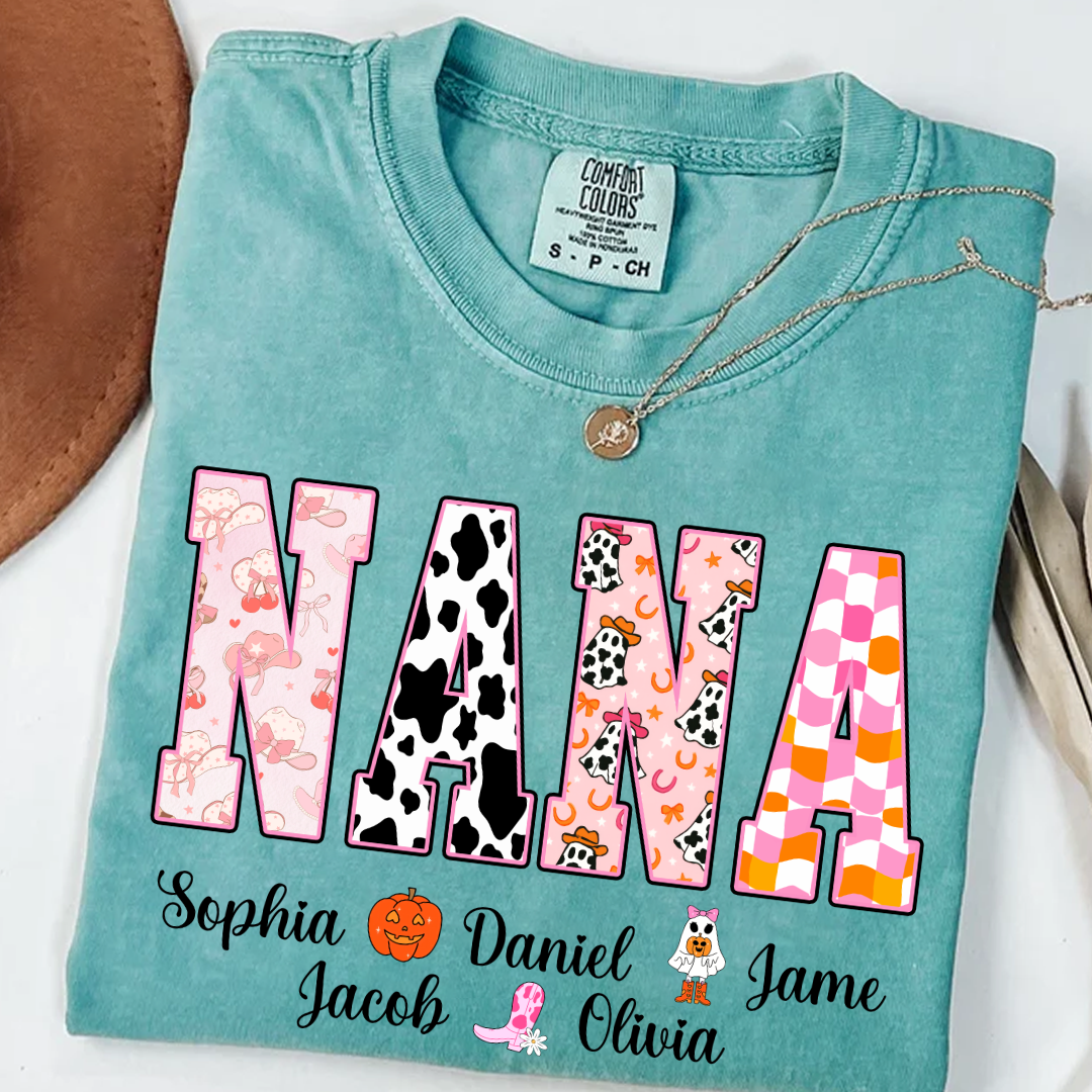 Ghost Halloween Fall Custom Nana And Grandkids Shirt