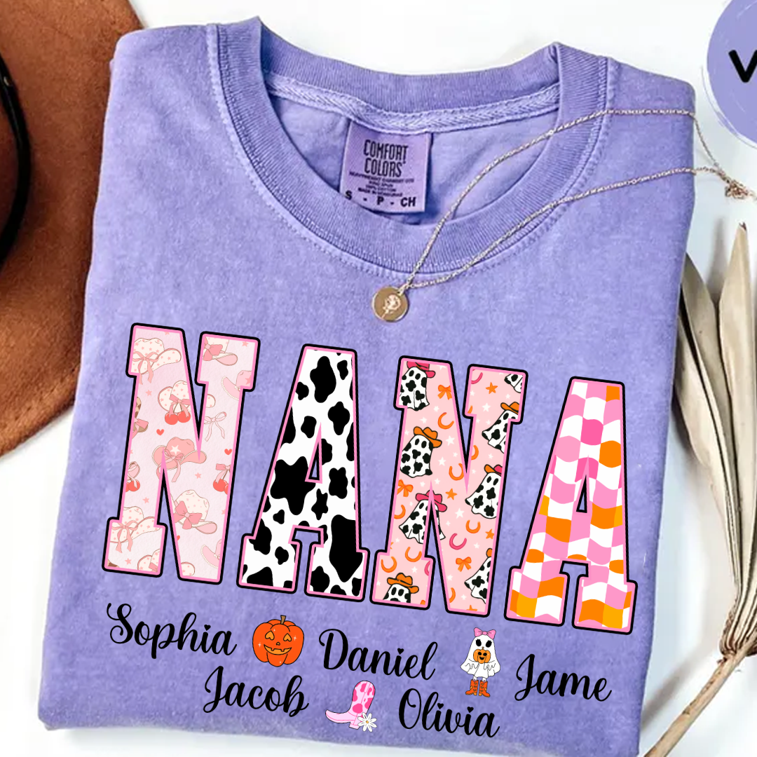Ghost Halloween Fall Custom Nana And Grandkids Shirt