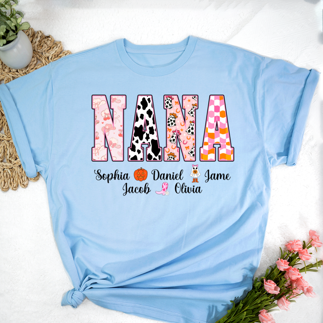 Ghost Halloween Fall Custom Nana And Grandkids Shirt