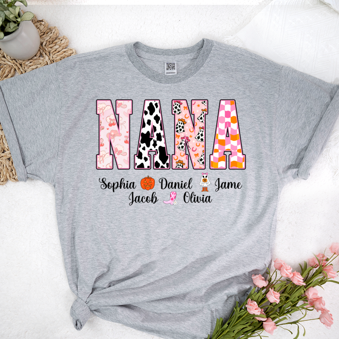 Ghost Halloween Fall Custom Nana And Grandkids Shirt