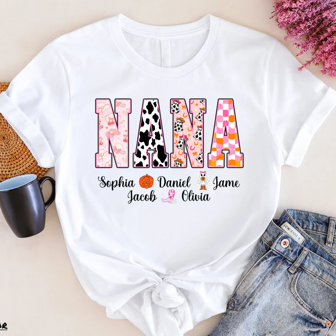 Ghost Halloween Fall Custom Nana And Grandkids Shirt