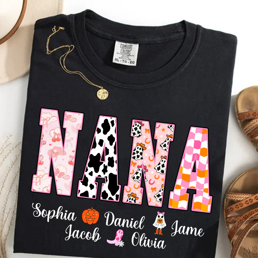 Ghost Halloween Fall Custom Nana And Grandkids Shirt