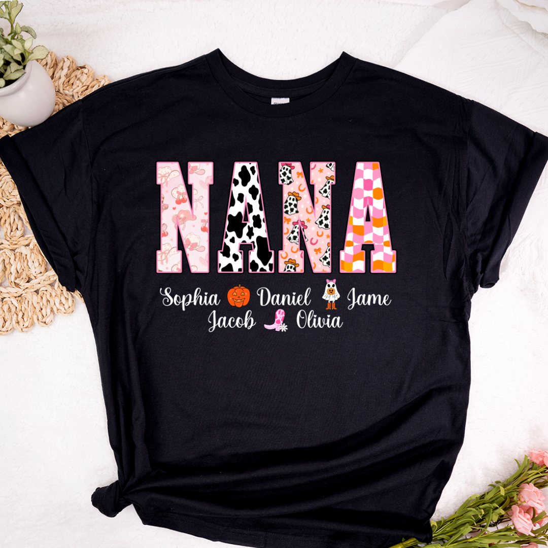 Ghost Halloween Fall Custom Nana And Grandkids Shirt