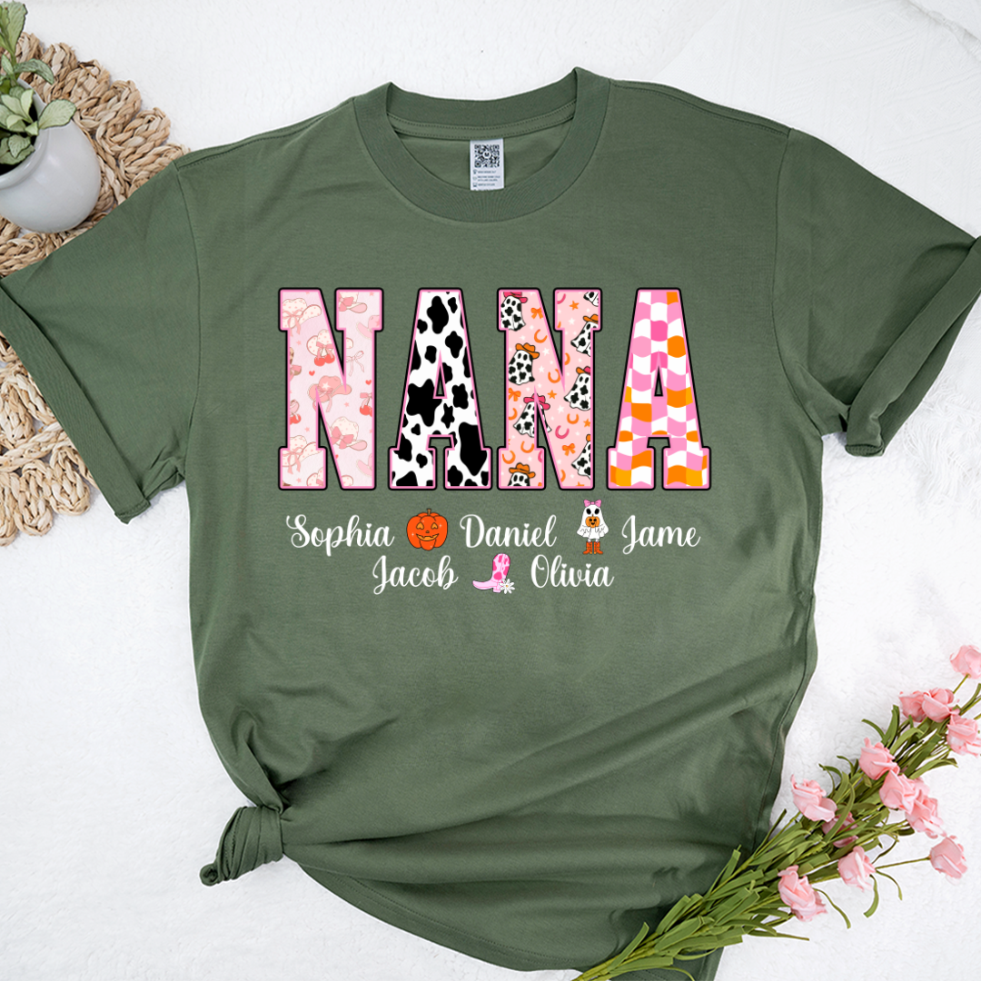 Ghost Halloween Fall Custom Nana And Grandkids Shirt