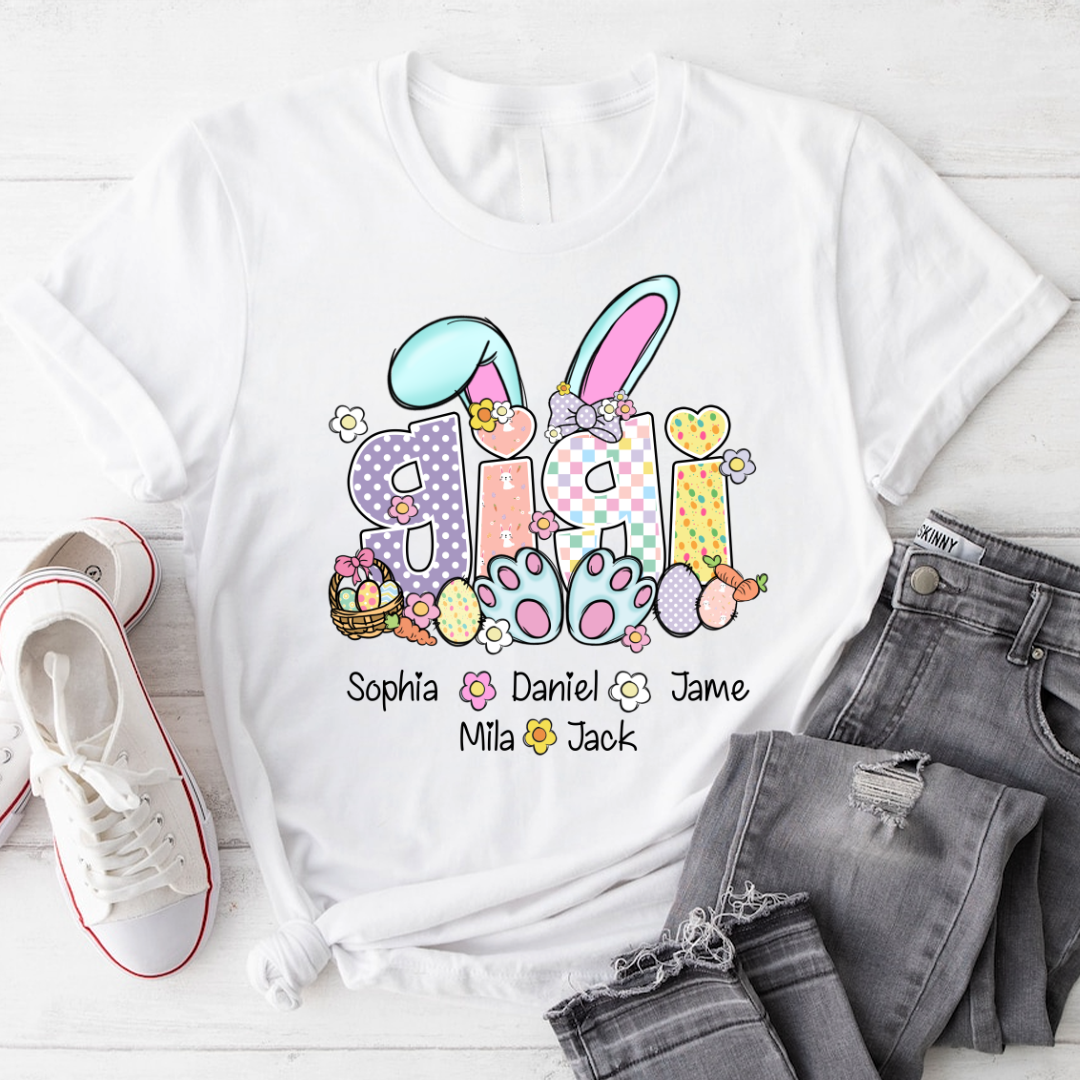 Gigi Bunny Flower Custom Grandma and Grandkids Easter Day T-Shirt
