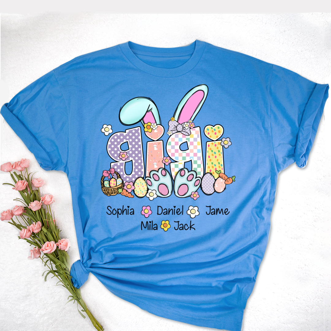 Gigi Bunny Flower Custom Grandma and Grandkids Easter Day T-Shirt