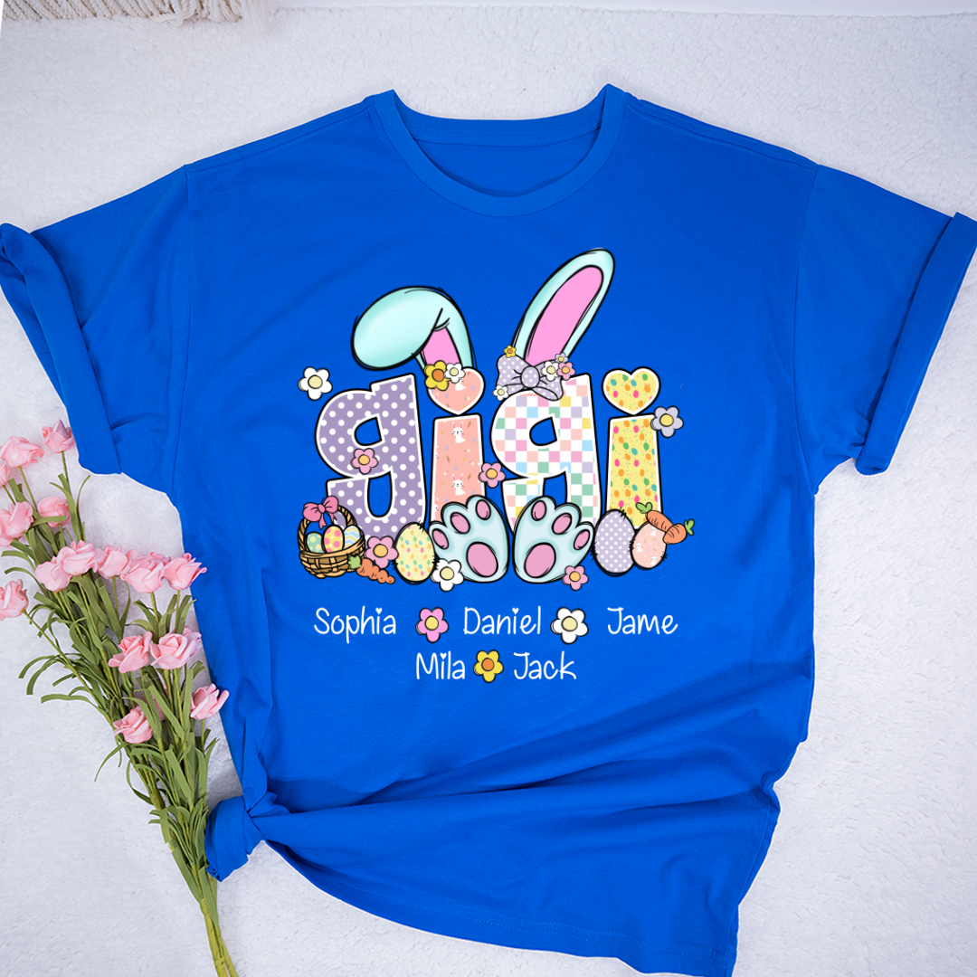 Gigi Bunny Flower Custom Grandma and Grandkids Easter Day T-Shirt