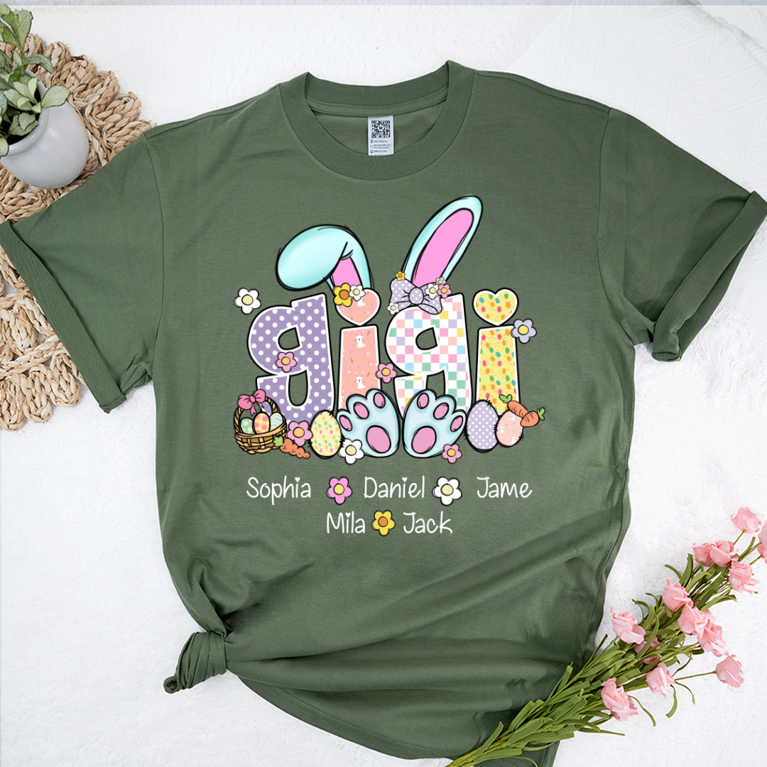 Gigi Bunny Flower Custom Grandma and Grandkids Easter Day T-Shirt
