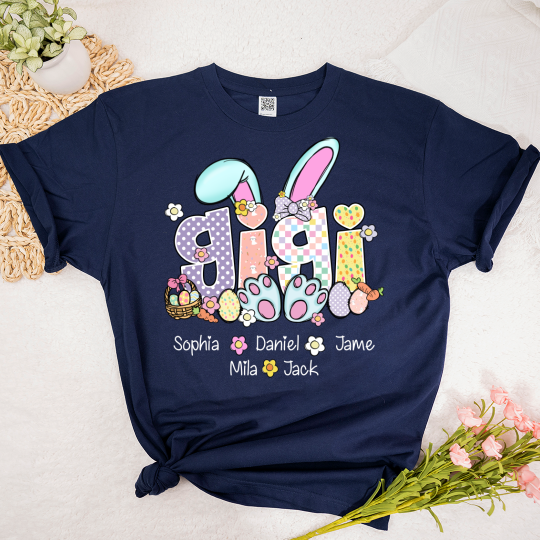 Gigi Bunny Flower Custom Grandma and Grandkids Easter Day T-Shirt