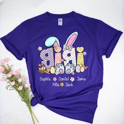 Gigi Bunny Flower Custom Grandma and Grandkids Easter Day T-Shirt