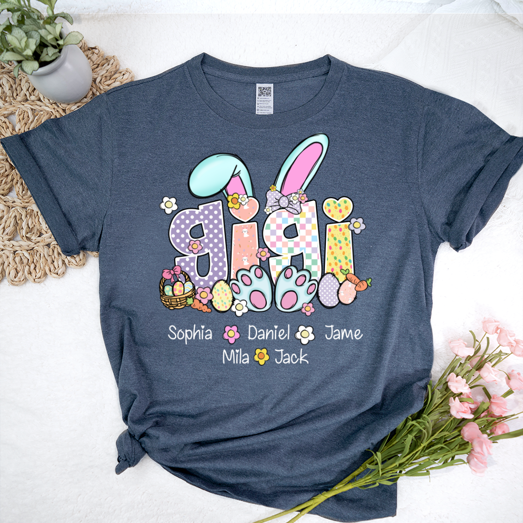 Gigi Bunny Flower Custom Grandma and Grandkids Easter Day T-Shirt
