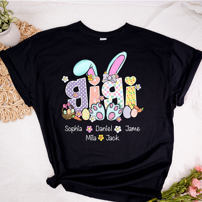 Gigi Bunny Flower Custom Grandma and Grandkids Easter Day T-Shirt