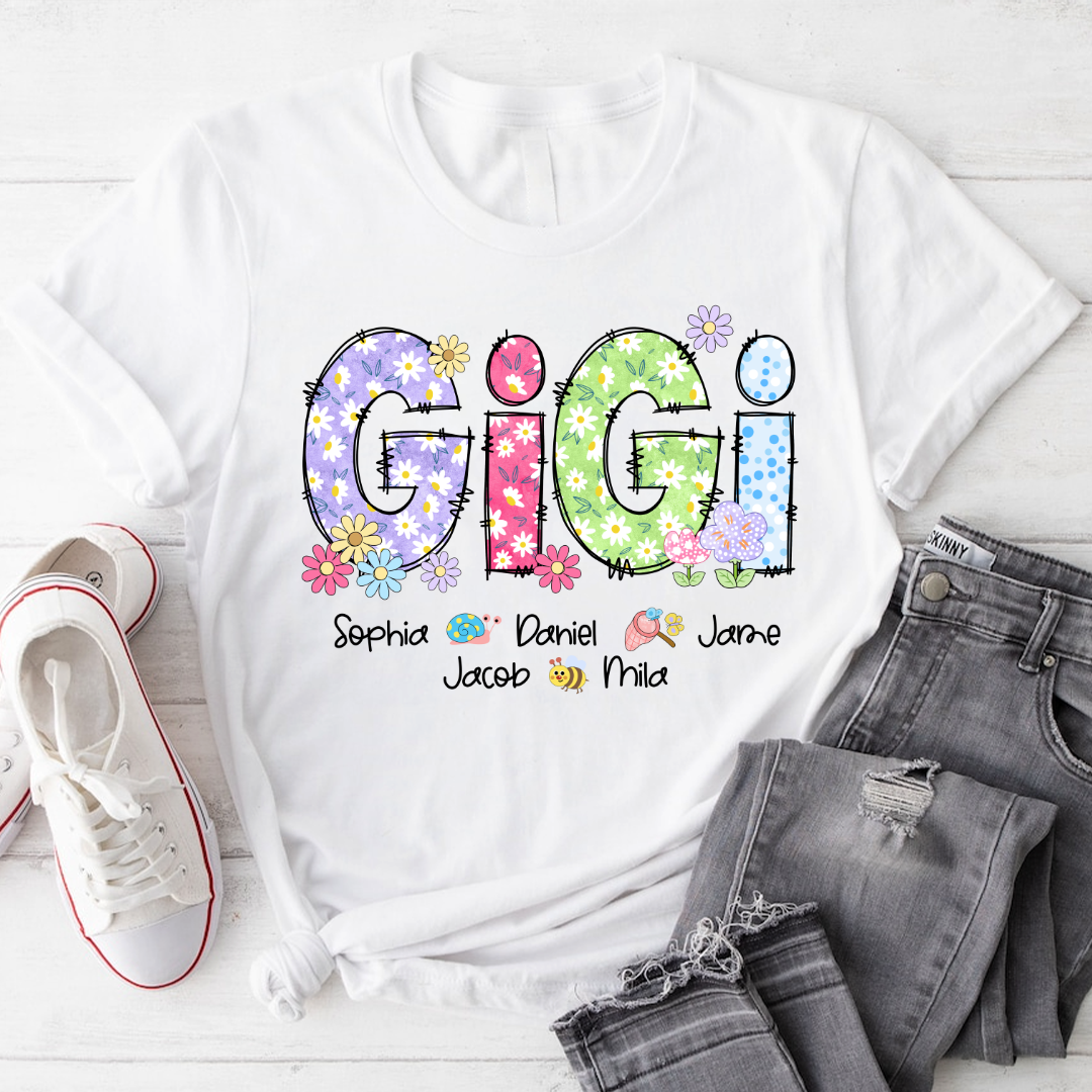 Gigi Flower Custom Gigi And Grandkids T-Shirt