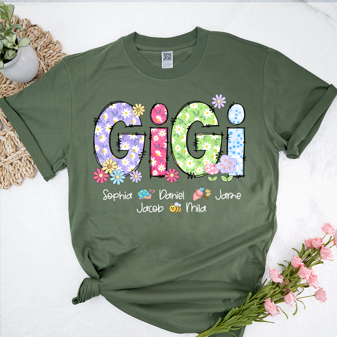 Gigi Flower Custom Gigi And Grandkids T-Shirt