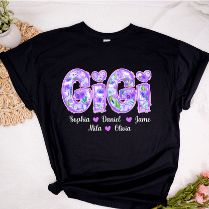 Gigi Purple Flower Gigi And Grandkids Personalized T-Shirt