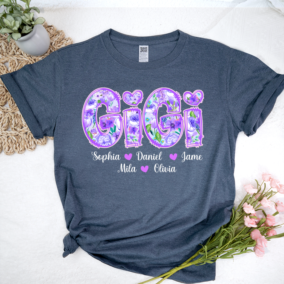 Gigi Purple Flower Gigi And Grandkids Personalized T-Shirt