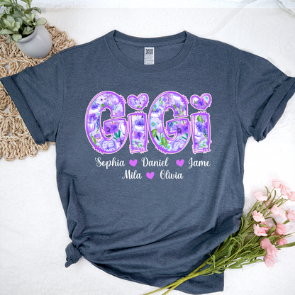 Gigi Purple Flower Gigi And Grandkids Personalized T-Shirt