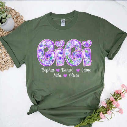 Gigi Purple Flower Gigi And Grandkids Personalized T-Shirt