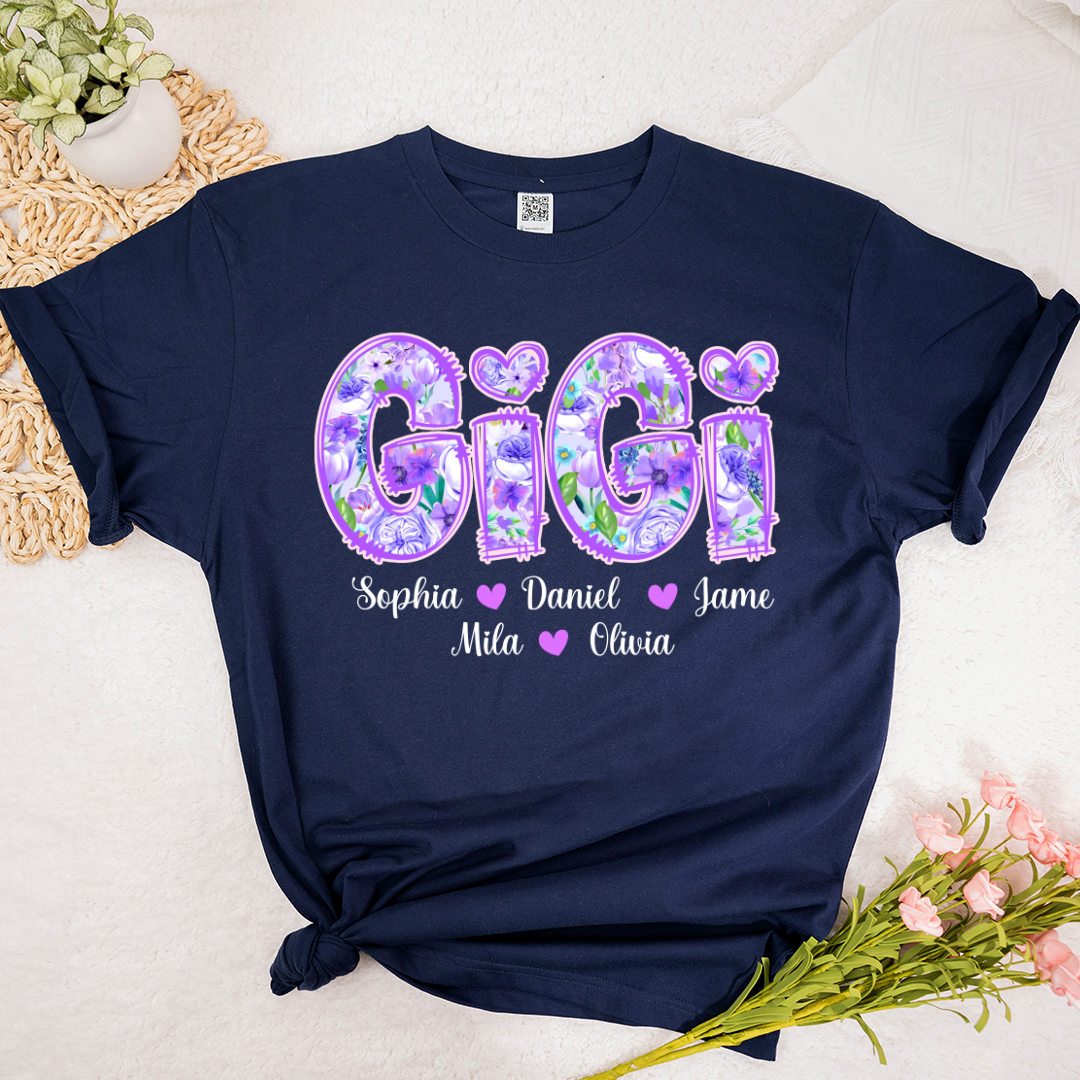 Gigi Purple Flower Gigi And Grandkids Personalized T-Shirt