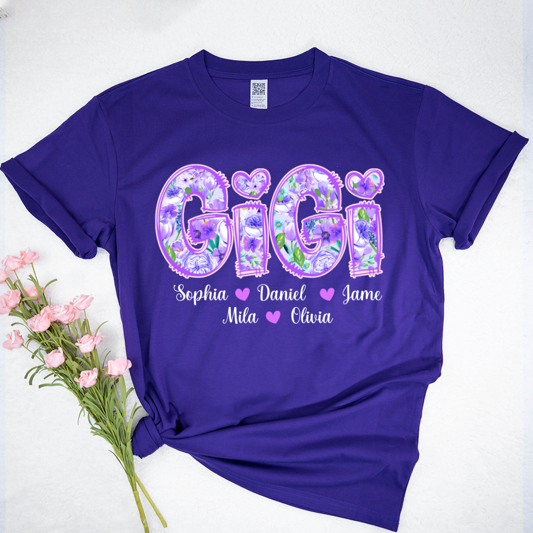 Gigi Purple Flower Gigi And Grandkids Personalized T-Shirt