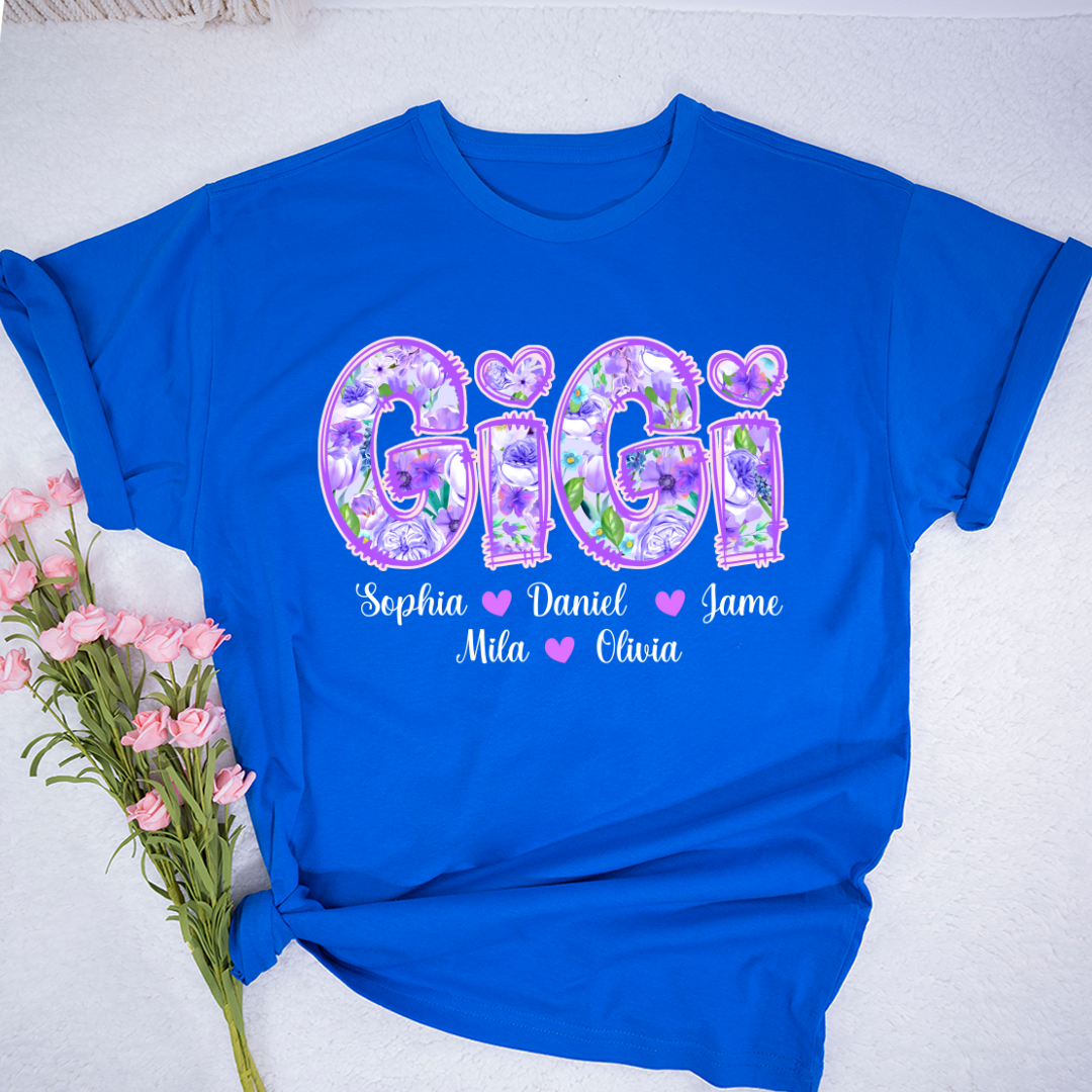 Gigi Purple Flower Gigi And Grandkids Personalized T-Shirt