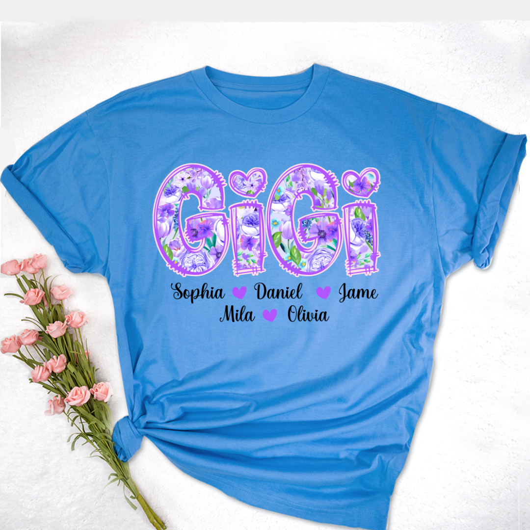 Gigi Purple Flower Gigi And Grandkids Personalized T-Shirt
