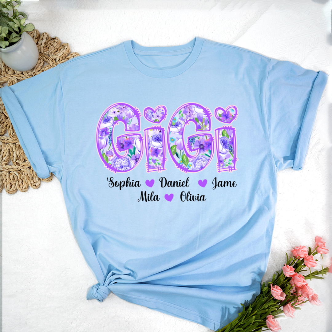 Gigi Purple Flower Gigi And Grandkids Personalized T-Shirt