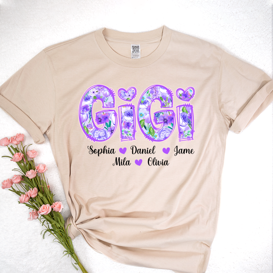 Gigi Purple Flower Gigi And Grandkids Personalized T-Shirt