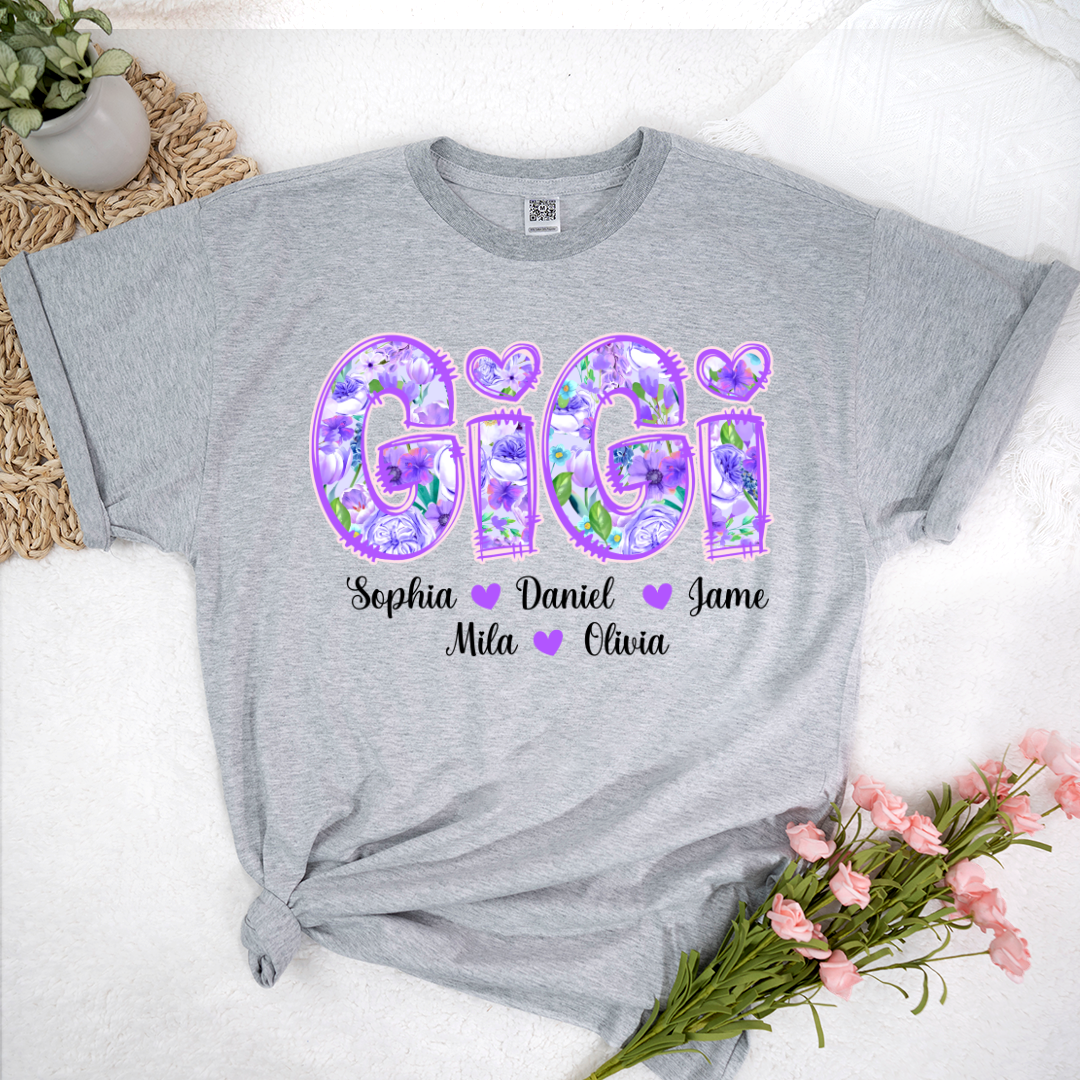Gigi Purple Flower Gigi And Grandkids Personalized T-Shirt