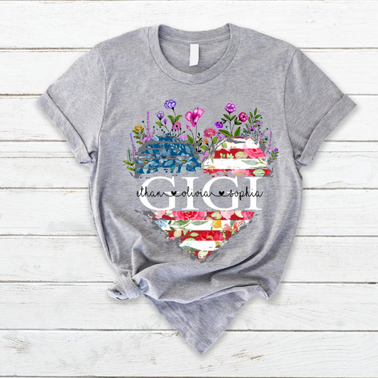 Gigi And Grandkids Heart American Flag T-Shirt