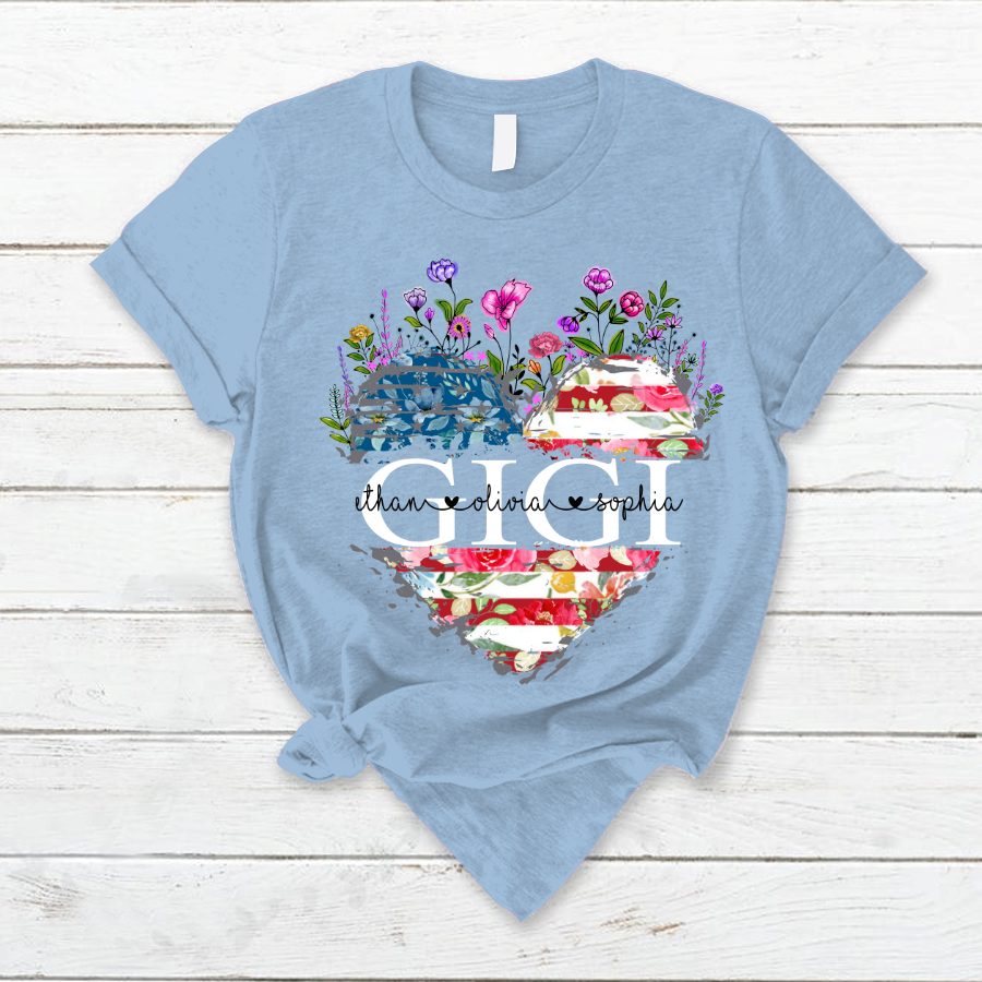 Gigi And Grandkids Heart American Flag T-Shirt