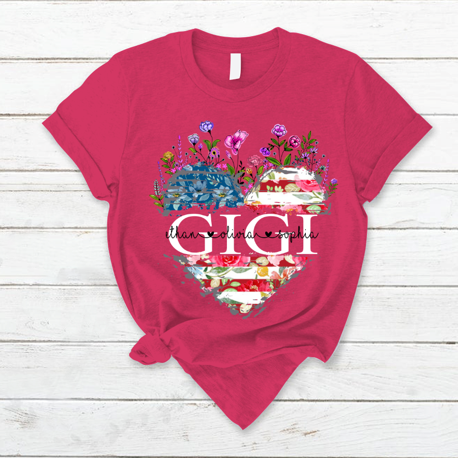 Gigi And Grandkids Heart American Flag T-Shirt