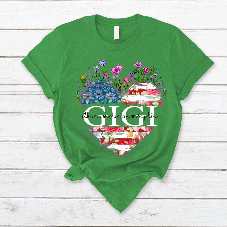 Gigi And Grandkids Heart American Flag T-Shirt