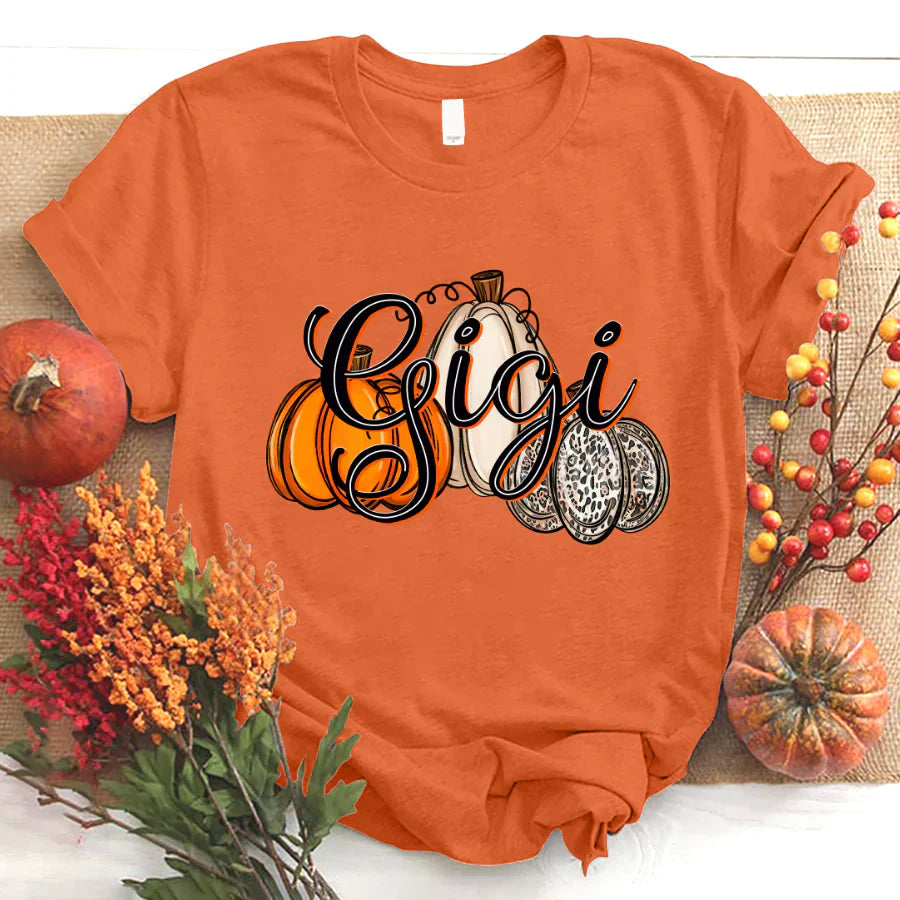 Gigi Pumpkins Leopard Autumn T-Shirt
