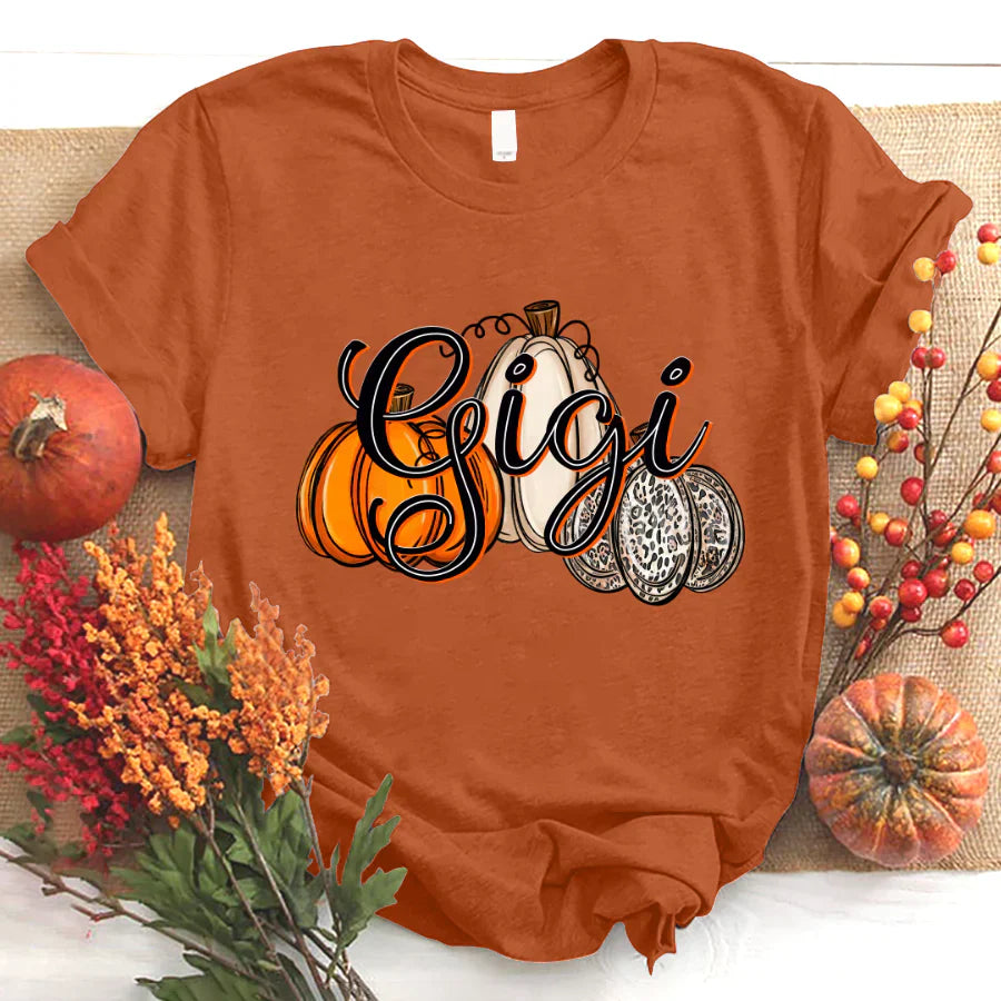 Gigi Pumpkins Leopard Autumn T-Shirt