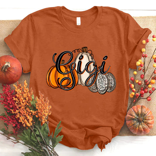 Gigi Pumpkins Leopard Autumn T-Shirt