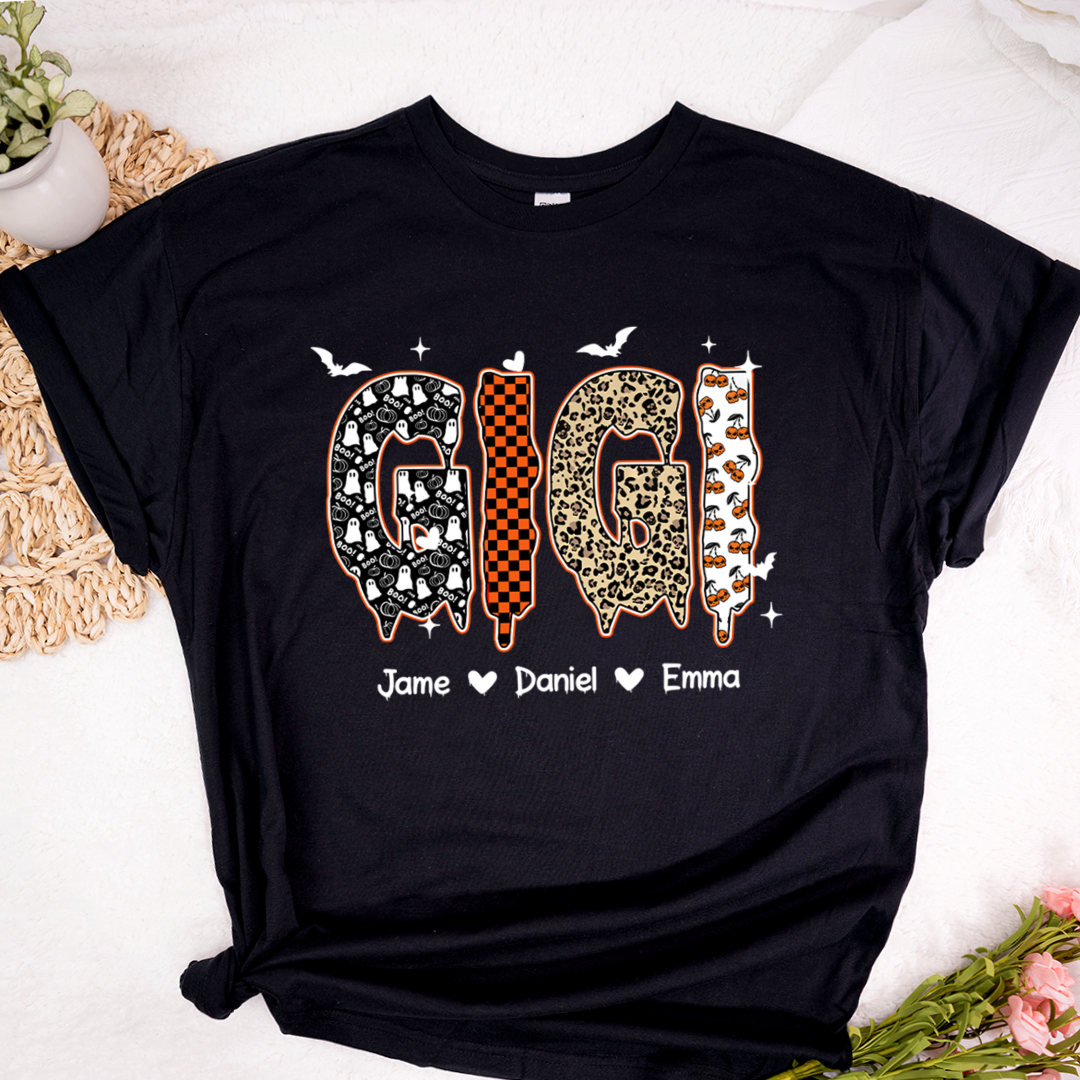 Personalized Halloween Pumpkin Gigi and Grandkids Shirt