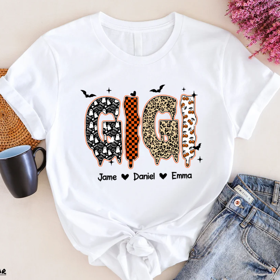Personalized Halloween Pumpkin Gigi and Grandkids Shirt
