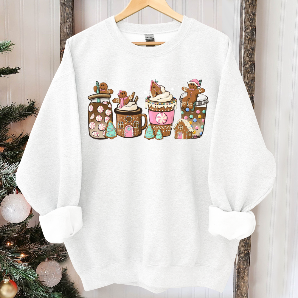 Gingerbread Christmas Coffee Shirt, Christmas coffee Sweatshirt, women Holiday sweater, Xmas Tee, Coffee Lover gift, Latte drink Crewneck