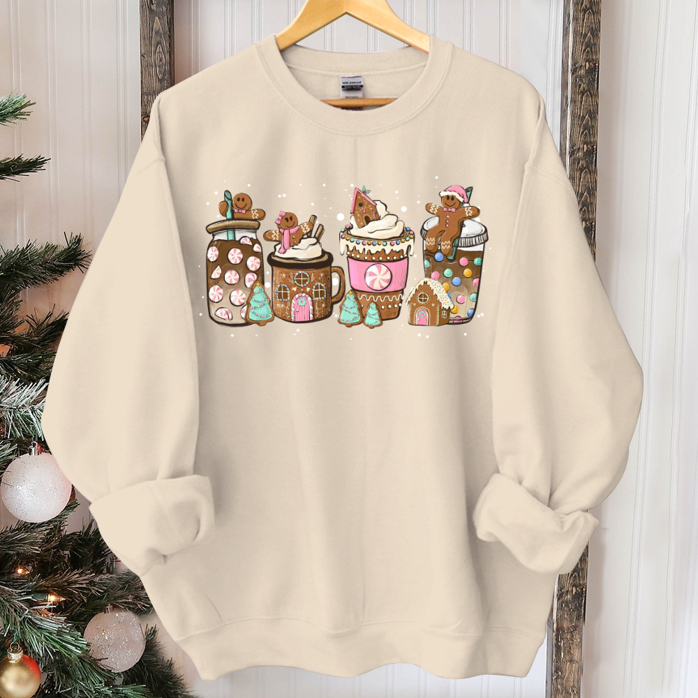 Gingerbread Christmas Coffee Shirt, Christmas coffee Sweatshirt, women Holiday sweater, Xmas Tee, Coffee Lover gift, Latte drink Crewneck