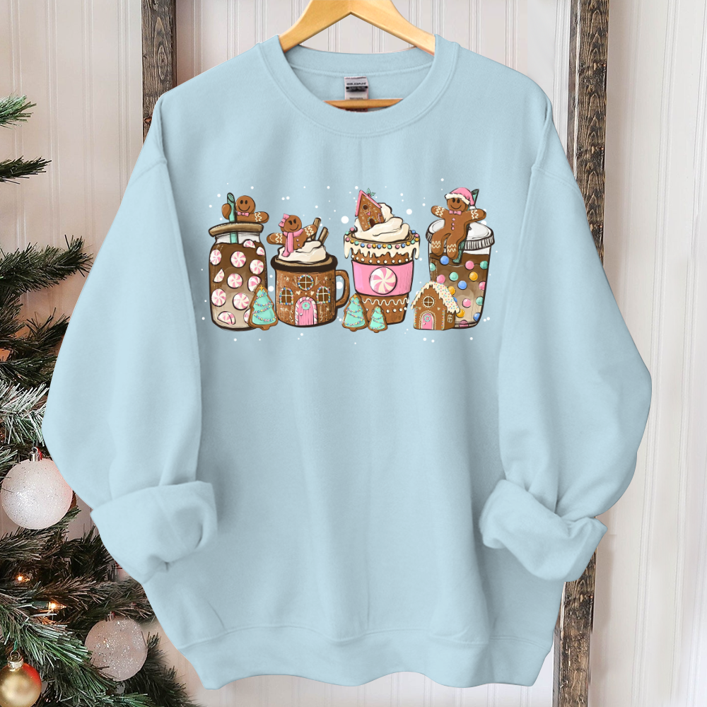 Gingerbread Christmas Coffee Shirt, Christmas coffee Sweatshirt, women Holiday sweater, Xmas Tee, Coffee Lover gift, Latte drink Crewneck