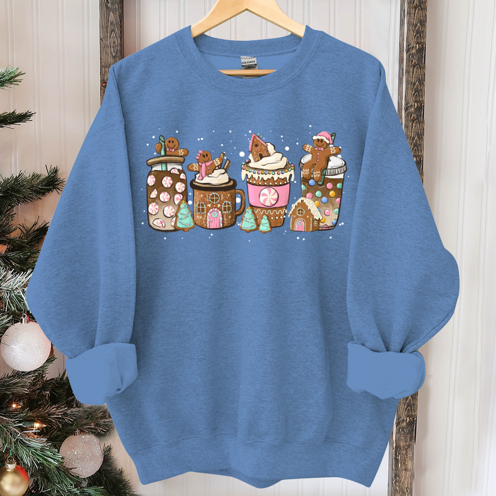 Gingerbread Christmas Coffee Shirt, Christmas coffee Sweatshirt, women Holiday sweater, Xmas Tee, Coffee Lover gift, Latte drink Crewneck