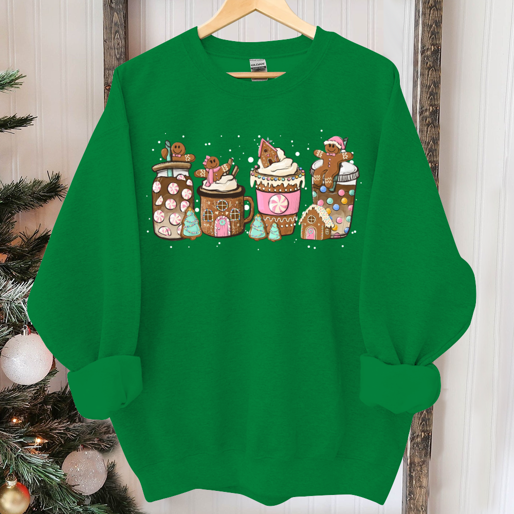 Gingerbread Christmas Coffee Shirt, Christmas coffee Sweatshirt, women Holiday sweater, Xmas Tee, Coffee Lover gift, Latte drink Crewneck