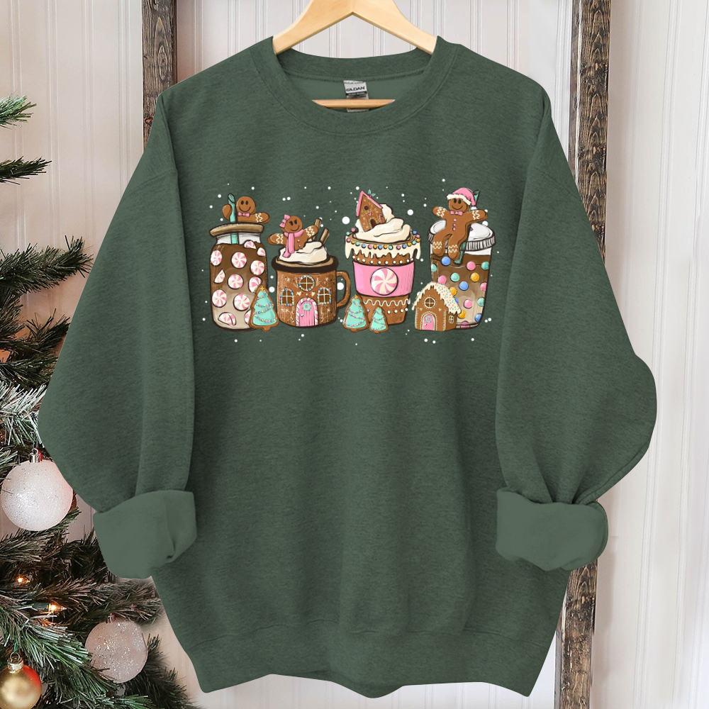 Gingerbread Christmas Coffee Shirt, Christmas coffee Sweatshirt, women Holiday sweater, Xmas Tee, Coffee Lover gift, Latte drink Crewneck