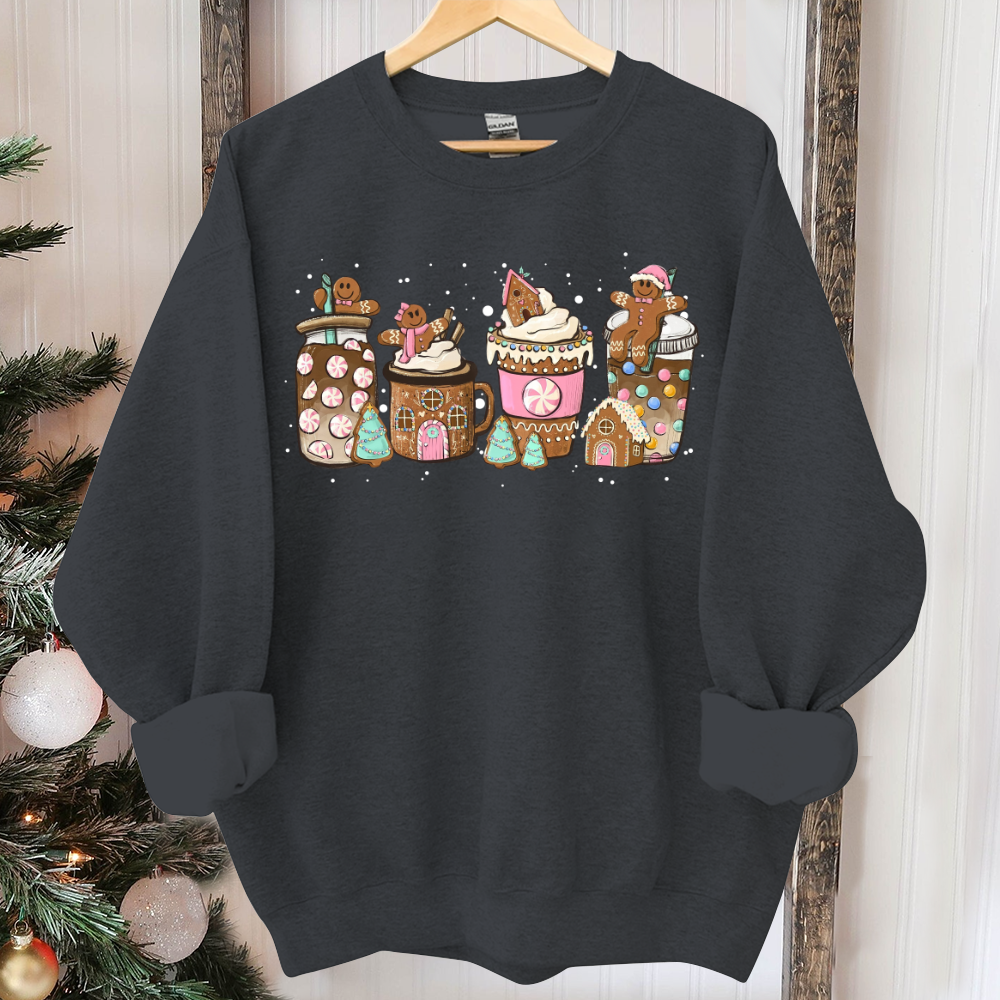 Gingerbread Christmas Coffee Shirt, Christmas coffee Sweatshirt, women Holiday sweater, Xmas Tee, Coffee Lover gift, Latte drink Crewneck