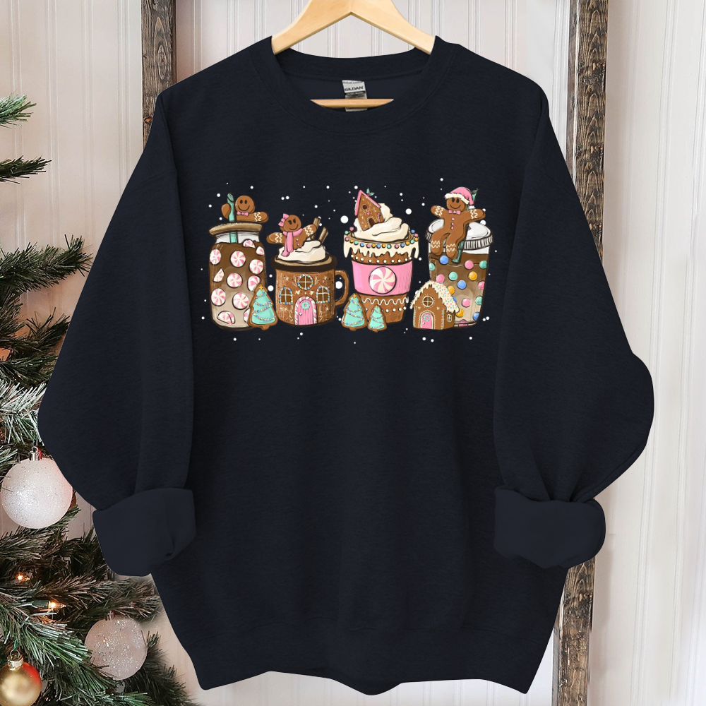 Gingerbread Christmas Coffee Shirt, Christmas coffee Sweatshirt, women Holiday sweater, Xmas Tee, Coffee Lover gift, Latte drink Crewneck