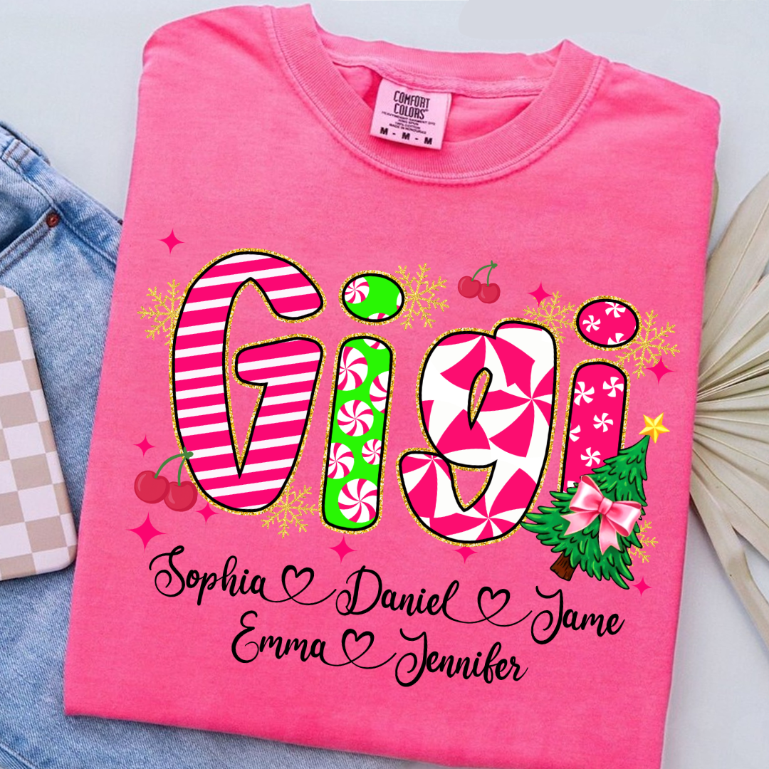 Glitter Christmas Colorful Gigi Custom Grandma And Grandkids Shirt